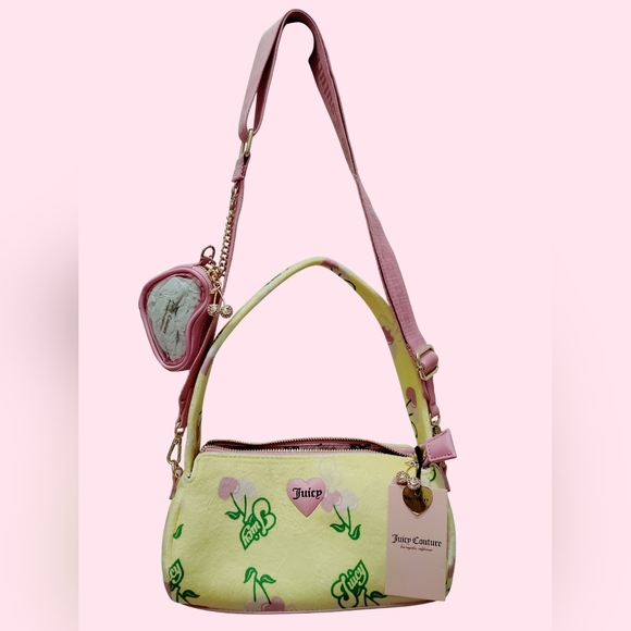 🩷💛*Juicy Couture*💛🩷🍒 RETRO Cherry soft Yellow Shoulder Purse - Picture 4 of 9